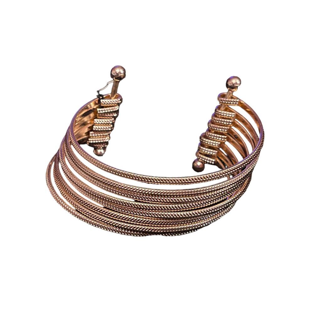 Elegant Copper-Tone‎ Multi-Strand Cuff Bracelet Boho Chic Statement Jewelry R-20
